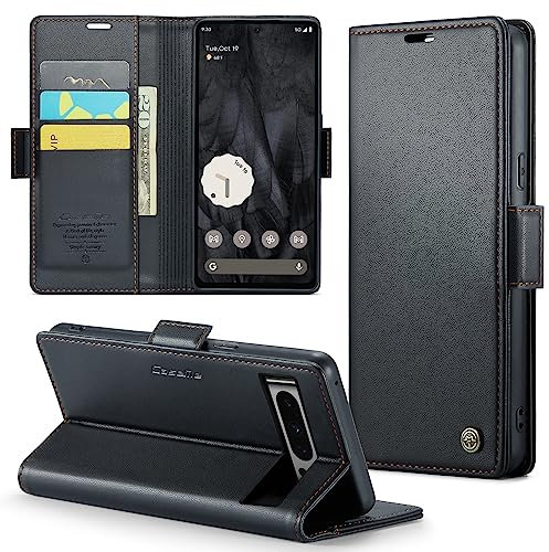Rerzoiro Handyhülle für Google Pixel 8 Pro Hülle, Premium PU Lederhülle Klappbar Flip Case [RFID Blocker] Tasche Magnet Kartenfach Klapphülle Schutzhülle für Google 8 Pro, Schwarz