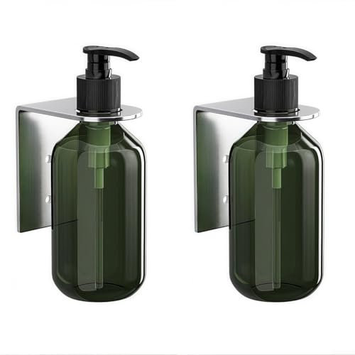 Lot de 2 distributeurs de savon muraux de 300 ml pour shampooing et gel douche, design peu encombrant pour salle de bain et cuisine (argenté)