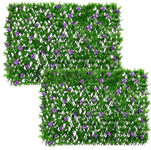 Lot de 2 brise-vue extensibles pour balcon et jardin | Haie de feuilles artificielles | Treillis mural pour plantes vertes pour arrière-cour/terrasse/décoration extérieure