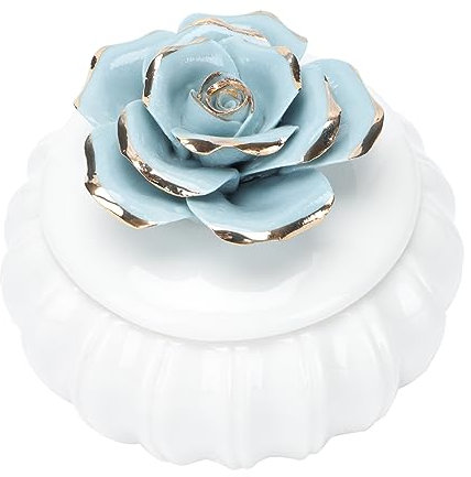 WRITWAA 1 Pièce boîte à bijoux en céramique Pot en céramique décoratif Pot de rangement pour accessoires boîtes décoratives boîtes de rangement avec couvercles stockage de mode peut Blue