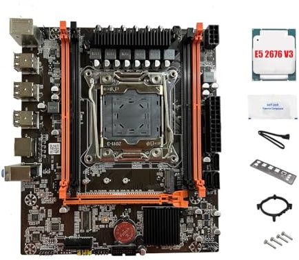yomoe Placa Base X99E + CPU E5 2676 V3 + Soporte de Grasa Térmica 4XDDR4 RECC RAM PCIEX16 NVMe Tarjeta LAN Gigabit Placa Base de Escritorio