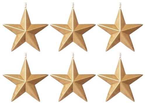 DN DECONATION Weihnachtsbaumschmuck Set – 6-teilig Gold Holz Stern Anhänger | 3D Dekoration für Weihnachtsbaum Tischkranz Innen Hochzeitsdeko Winter