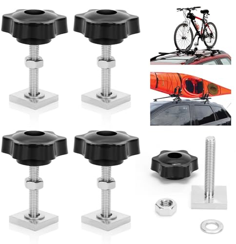 4 Sets T-Nut Adapter Nutensteine M6x35mm, Nutsteine mit Sterngriffmutter und Unterlegscheiben, 20x20x4mm T Nut Adapter Kompatibel für Dachbox Halterung Dachträger Relingträger Dachfahrradträger