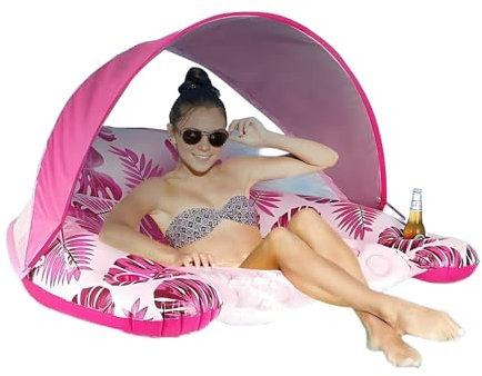 Pool Floats Per Adulti | Sdraio Gonfiabile | Comodo Isola di Piscina Con Parasole E Portabevande Per Lago Estivo