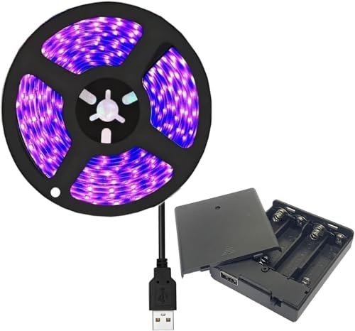 TOPXCDZ Batteriebox Schwarzlicht led strip 1M 2M 3M 5M 3528 60LED DC5V UV LED 390-400nm Nicht wasserfest For for Fluorescent Dance Party Body Paint Bühnenbeleuchtung (UV, 3M)