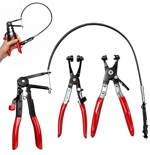kelav 3 Stück Schlauchklemmenzange Set, Schlauchschellenzange mit Geradem+Gebogenem Hals+Drahtfeder, Verstellbar Arretierbar für Auto Reparatur