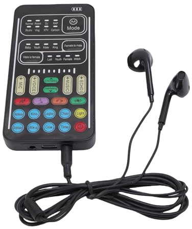 flexman Ensemble de Changeur de Voix Portable, Interface 3,5mm 8 Modes Vocaux Carte Son Plug and Play Changeur de Voix avec Écouteurs Microphone pour Téléphone Tablette PC