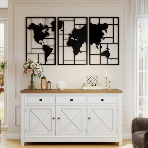 HOMCOM Wanddeko Weltkarte Metall 3er-Set Wandkunst 50 x 80 cm Schwarz | 3D Wanddekoration, für Wohnzimmer, Schlafzimmer, Flur