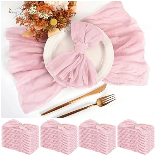 Teruntrue 30-pack ljusrosa ostservetter, mullservetttyg, bulkset med 30 stycken, tvättbara boho-ESS-bordsservetter för bröllopsfest, födelsedagsfirande, 50 cm