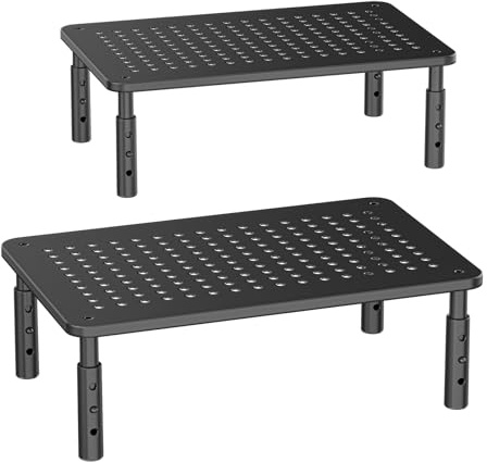 Bracwiser Monitor Ständer Monitor Erhöhung Schreibtisch 3 Höhenverstellbare Bildschirmerhöhung mit Gitterlochplattform für Laptop, Computer, PC, Drucker, bis zu 20 kg Monitorständer Schwarz, 2er-Pack