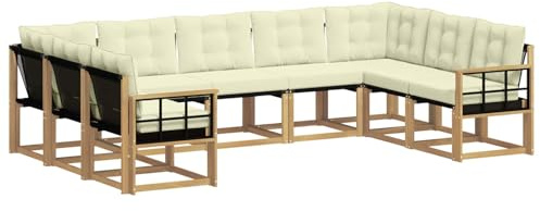 vidaXL Outdoor-Sofagarnitur mit Kissen 9 pcs Weiß und Creme, Garten, modernes Outdoor-Sofa-Set, wetterfestes Ensemble, Bequeme Terrassenlounge, vielseitige Sitzgruppe