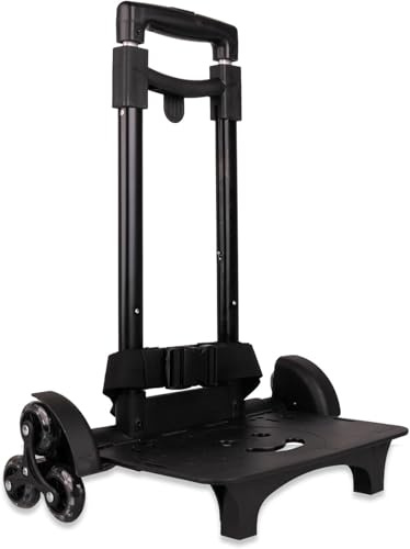 Carrello Porta Zaino Scuola Pieghevole - Sistema a 3 Ruote per Scale e Gradini - Manico Telescopico Regolabile - Portata 15 Kg - Trolley Leggero con Cinghia a Scatto per Libri e Sport
