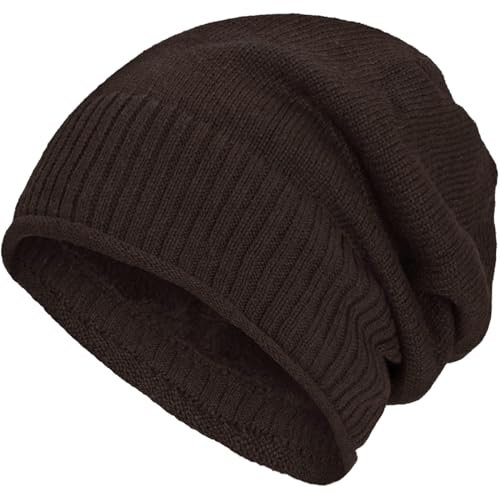 Compagno gefütterte Wintermütze für Herren und Damen Mütze Beanie Haube Einheitsgröße Strickmütze, Farbe:Braun