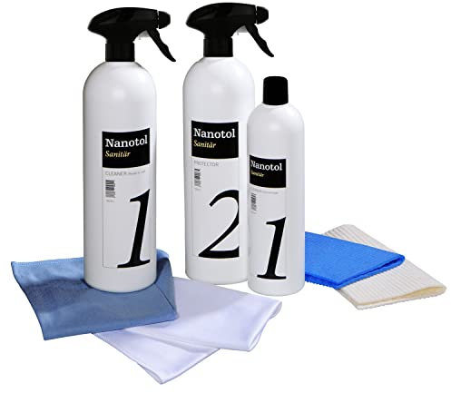 Profi Bad-Versiegelung-Set mit Nano-Versiegelung spart 80% Reinigungszeit | Kalkschutz für Dusche, Badkeramik, Fliesen - Set XL für 160 m²