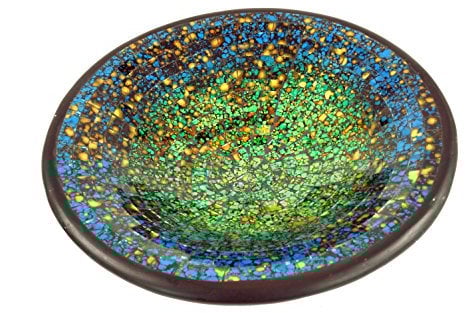 GURU SHOP Runde Mosaikschale, Untersetzer, Dekoschale, Handgearbeitete Keramik & Glas Obst Schale - Design 21, Blau, Größe: Klein (Ø 29 Cm), Schalen