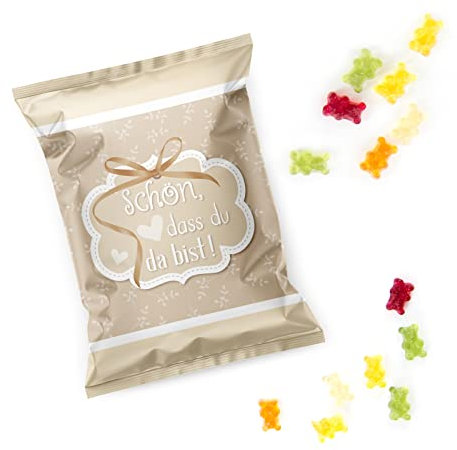 Logbuch-Verlag 25 kleine Gastgeschenke Fruchtgummi beige creme Schön, dass du da bist Willkommensgeschenk für Hochzeit