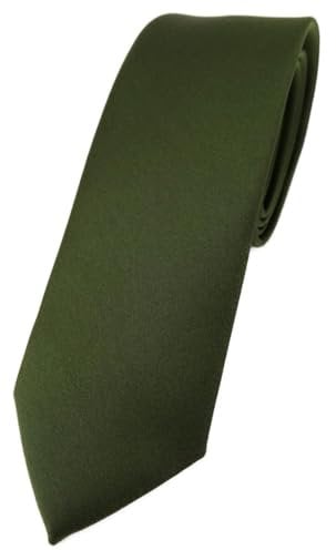TigerTie Herren Krawatte – schmale 5,5 cm Krawatte in olivegrün einfarbigem Design, ideal für Geschäftstermine, festliche Anlässe und die Freizeit