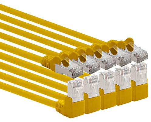 1aTTack.de 366137 Câble réseau Cat.6 angle 90 degrés 0,5 m - jaune - lot de 5 - Câble patch Cat6 (SFTP PIMF) 1000 Mbit/s prise Rj 45-5 x 0,5 m mètres jaune