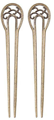 Frcolor 2pcs mujeres vintage ahueca hacia fuera palillos del pelo en forma de U palos de pelo para bollos pernos de pelo pinza de pelo accesorios para el cabello (bronce)