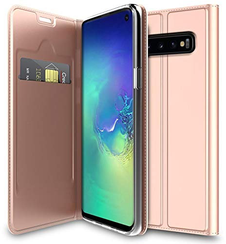 Verco Handyhülle für Galaxy S10+, Premium Handy Flip Cover für Samsung Galaxy S10 Plus Hülle [integr. Magnet] Book Case PU Leder Tasche 6,4 Zoll, Rosegold