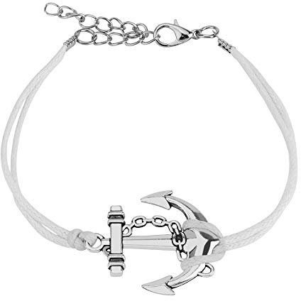 Bungsa weißes Armband Anker aus Leder - BFF Freundschaftsarmband für Damen & Herren