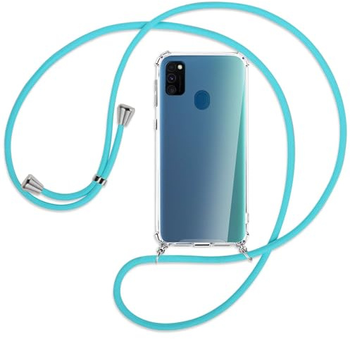 mtb more energy Handykette kompatibel mit Samsung Galaxy M30s, Galaxy M21 (6.4'') - türkis - Smartphone Hülle zum Umhängen - Anti Shock Full TPU Case