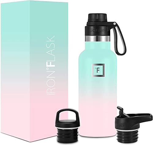 Insulated Water Bottle with Spout Lid Narrow - 470ml (3 Lids) - Cold 24hrs & Hot 12hrs Drinks - Double-Walled Stainless Steel Metal Leakproof Travel Sports Gym Camping & Hiking Hydration Flask