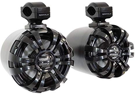 Rockville (2) WB65 Black 6.5 600w Metal Marine Wakeboard Swivel Tower Speakers