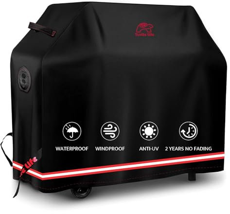 Turtle-Life BBQ Grillabdeckung, 162 cm, strapazierfähig, wasserdicht, für Weber Genesis Char-Broil Brinkmann, kein Verblassen innerhalb von 2 Jahren, Schwarz