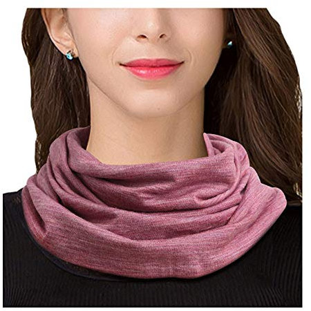 UK_Stone Damen 30% Seide 70% Wolle Unifarbener Streifen Schlauchschal Loop Halstuch Abnehmbar Faux Kragen (Unifarbe_Pink)