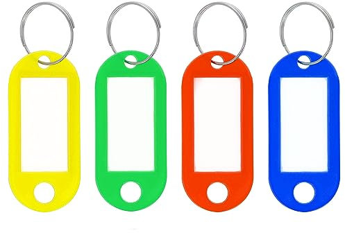 Westcott Schlüsselanhänger 4 Stück | 4er Pack robuste Anhänger zum Beschriften mit austauschbaren Etiketten | Mit Metall-Ring und in verschiedenen Farben | E-10654 00