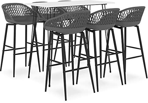 vidaXL Bar Set 7-TLG. Bartisch Stehtisch Barhocker Tresentisch Bistrotisch Bartresen Küchenbar Küchentisch Bistrohocker Barstuhl Weiß Grau
