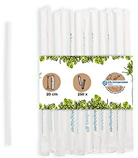 BIOZOYG Pajitas de papel 20 cm paja blancas 5 mm Ø I pajitas biodegradables envasadas individualmente I Pajitas de fiesta para cócteles I pajitas de papel enrolladas verticalmente 250 unidades