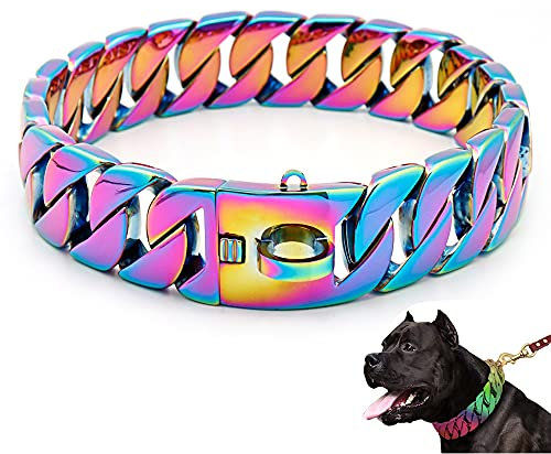 LINGYUN Goldkette Hundehalsband Hochleistungs-Choke Kubanische Hundekette für Große Hunde, 30 Mm Breite, Hundehalsband, Starke Stahlmetallglieder für Große Rassen,Color,60CM/23.5in