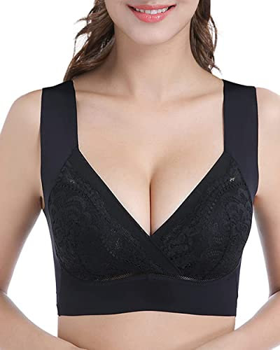 WOWENY Damen Vollschalen BH - Damen Nahtlos Spitzen BH - Komfort BHS Ohne Bügel - Zero Feel Bralette für Frauen, Weich und Bequem, Klassische Bustier Damen BH Modern Feeling (Z-Schwarz-1, XL)