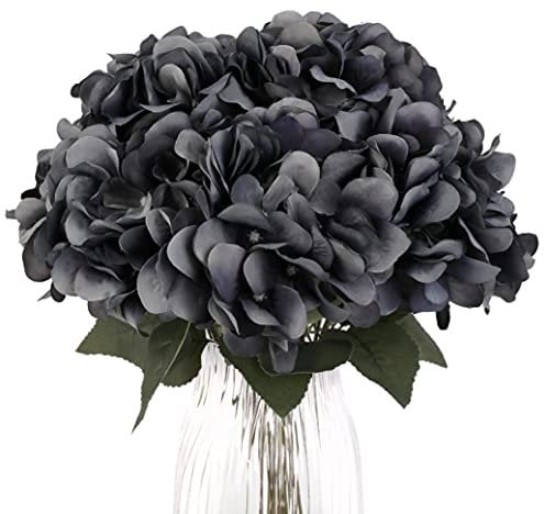 Louiesya Künstliche Hortensien aus Seide, mit 5 großen Köpfen, Kunstblumenstrauß für Zuhause, Hochzeit, Party, Dekoration, DIY (grau)