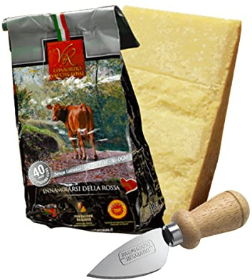 YesEatIs Special Box - Parmigiano Reggiano Consorzio Vacche Rosse 40 mois - 1 Kg - Couteau à Fromage en Acier INOX