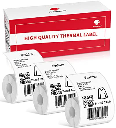 Phomemo Drucker Etiketten für M220 M250 M221 M120 M150 M108 M110 M421 Etikettendrucker, Mehrzweck Barcode, Lebensmittel, Kleidung, Name, Adressetiketten, 50x80mm,100 Etiketten/Rolle (3 Rolle)