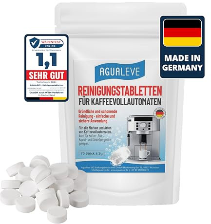 Reinigungstabletten 75 Stück | für alle Marken und Arten von Kaffeevollautoamten und Kaffeemaschinen, z. B. De’Longhi, Philips, Siemens, Saeco, Melitta, Krups, Miele | Markenqualität Made in Germany