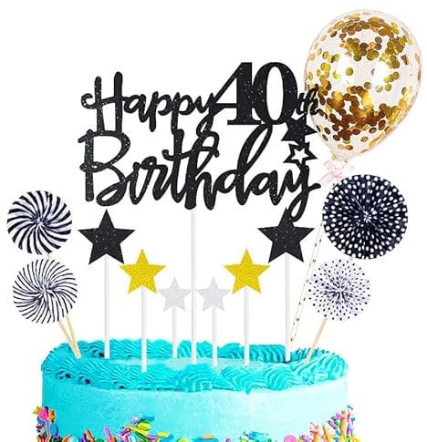 Personalised Happy 40th Birthday Cake Toppers Black for Men,Women,Him,Her,Happy Birthday Sign for Cake,12p Glitter Cupcake Topper Cake Topper 40th Birthday Cake Decorations for 40th Birthday Party