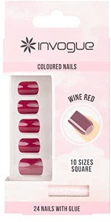 Invogue Wine Red Square Nails (24 Pieces)