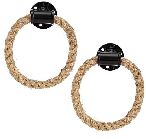 2er Set Industrial Rohr Handtuchhalter mit Seil für Badezimmer | rustikaler Wandhalter oder auch als Möbelgriff/Schrankgriff rund für Schubladenschränke, Kommoden | Handtuchring für die Wandmontage