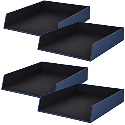 Rössler Papier 1335452900-4 - S.O.H.O Ablagekorb für DIN A4, Navy, 4 Stück, Ablagefächer stapelbar, Briefablage 26 x 6 x 32 cm