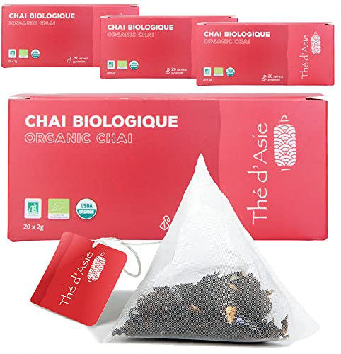Té negro Chaï Bio con canela de Ceilán, anís estrellado, clavo - Agricultura ecológica certificada - Thé d'Asie de KHLA (infu x80)