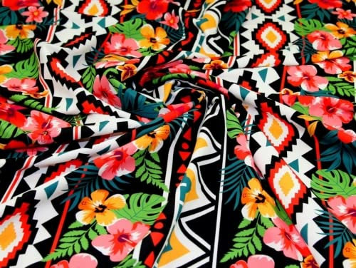 Kleiderstoff, Digitaldruck, Polyester, Schwarz, Meterware