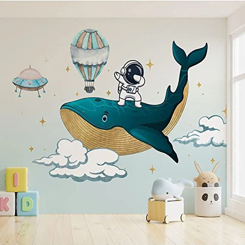 YXTSmurals Ballena Astronauta Nubes Mural De Pared Cuarto De Los Niños Papel Tapiz Fotográfico Tapiz Fotomurales 3D Mural No Tejido Hogar Dormitorio Niños Diy Decorativas Arte Murales