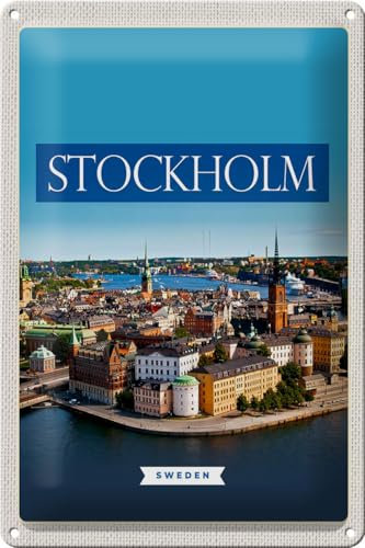 FEMER Blechschild Reise 20x30cm Stockholm Schweden Mittelalter Stadt