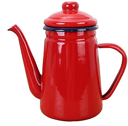 Teiera smaltata da 1,1 l, bollitore a induzione per fornello a gas, smaltata universale, stile vintage, bollitore per acqua (rosso)