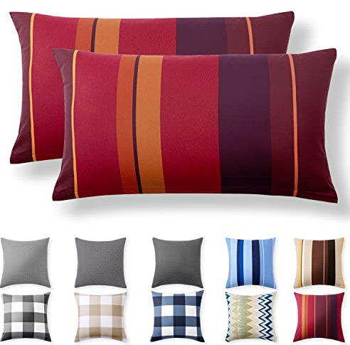 Alreya 2er-Set Renforcé Kissenbezug 40 x 80 cm - 100% Baumwolle mit YKK Reißverschluss, Superweicher Kopfkissenbezug 40x80, Kissenhülle, Karminrot Wellen, nur Kissenbezug