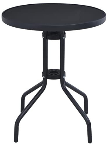 Makastle Kleiner Bistrotisch Beistelltisch runder Gartentisch 80 cm, Couchtisch mit Tischplatte aus gehärtetem Glas, Balkontisch für Terrasse, Balkon, Garten, Schwarz